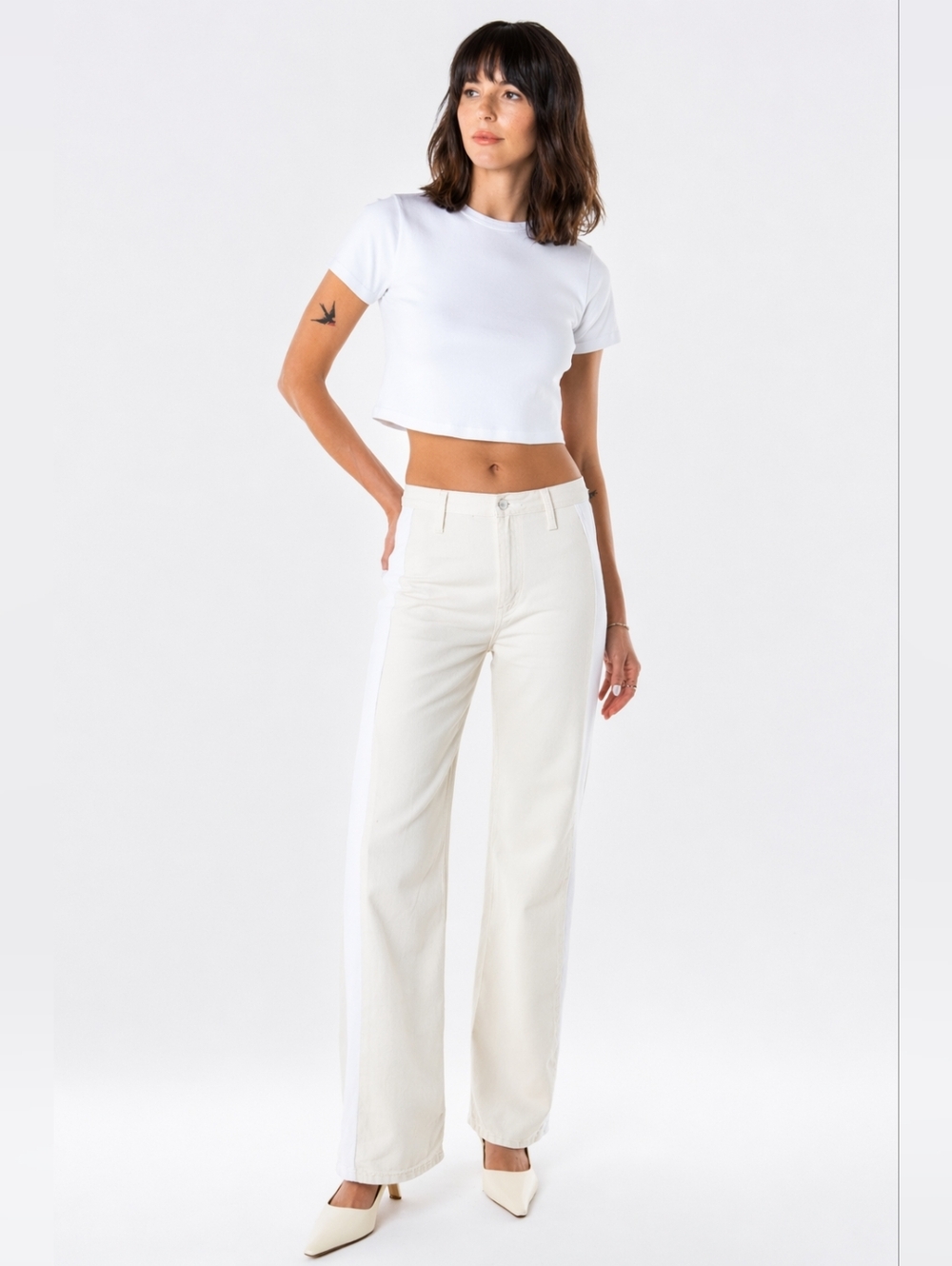 Etica Dayton Two Tone Trouser Cream White Light Pant Jean 27